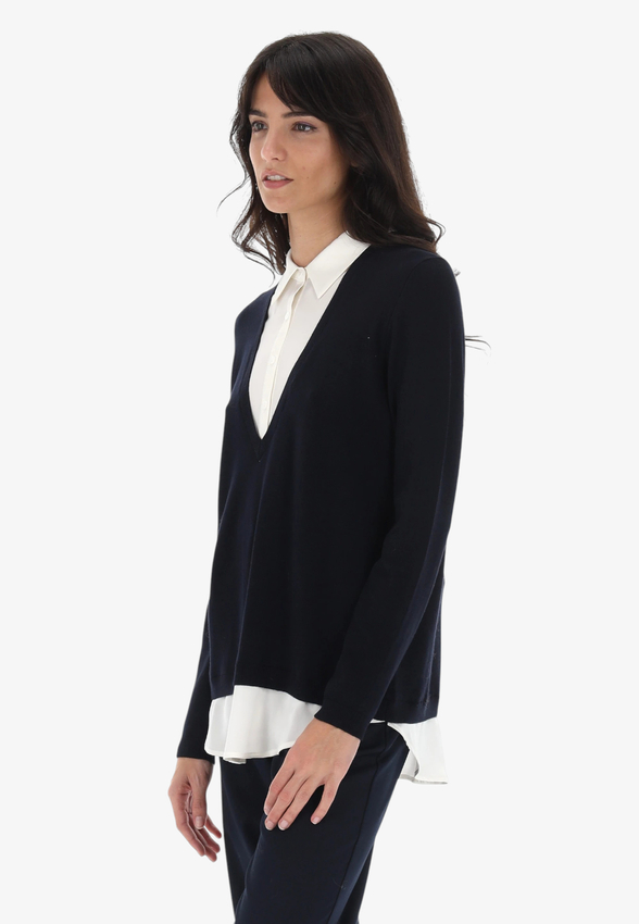 SWETER DAMSKI Z KOSZULOWĄ WSTAWKĄ EKS W1001