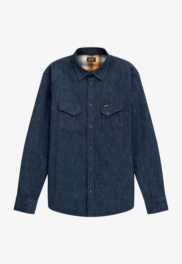 JEANSOWA KOSZULA MĘSKA ZAPINANA NA ZATRZASKI GAS B0676