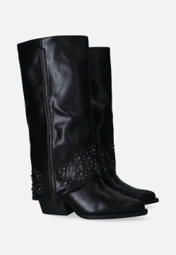 KOZAKI KOWBOJKI DAMSKIE ZE SKÓRY EKOLOGICZNEJ Z OZDOBNĄ CHOLEWKĄ CLYO H2515Y 19