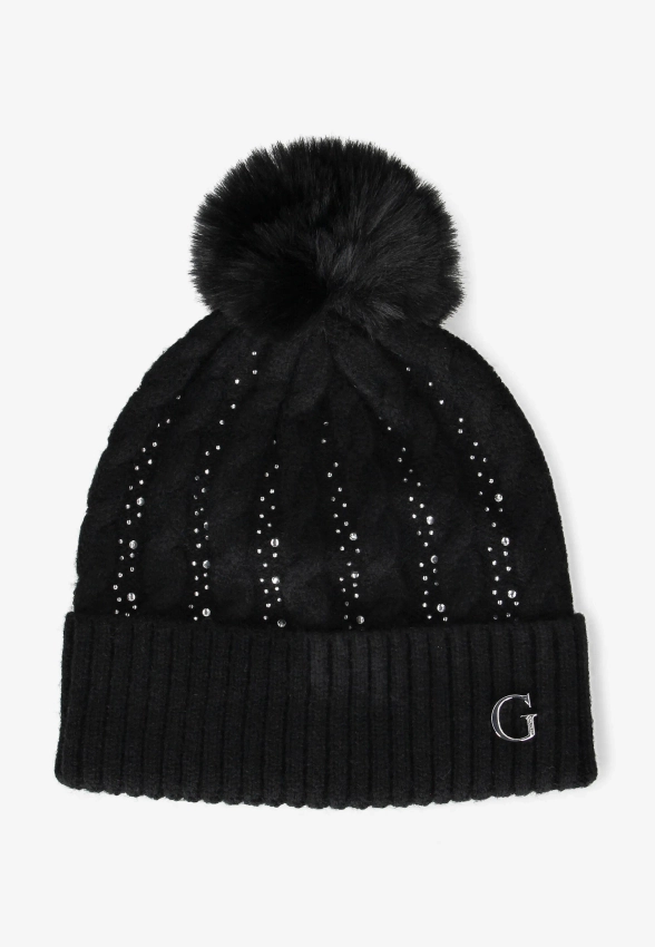 CZAPKA DAMSKA Z POMPONEM OZDOBIONA CYRKONIAMI GUESS AW5385 POL01