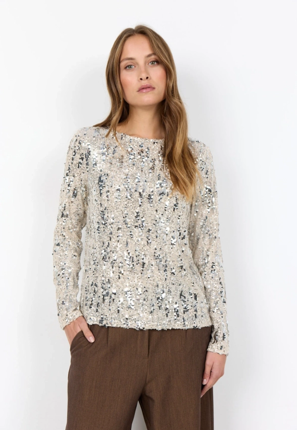 BLUZKA DAMSKA Z DŁUGIM RĘKAWEM OZDOBIONA CEKINAMI SOYACONCEPT 27322