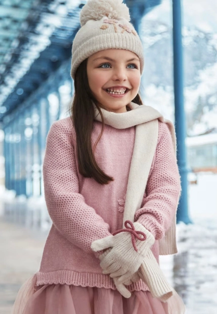 KOMPLET 3-CZĘŚCIOWY Z SZALIKIEM W KWIATKI DZIEWCZĘCY MAYORAL 10826