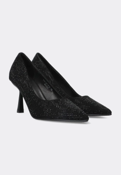 SZPILKI DAMSKIE OZDOBIONE CZARNYMI CYRKONIAMI CLYO FD23W D1D