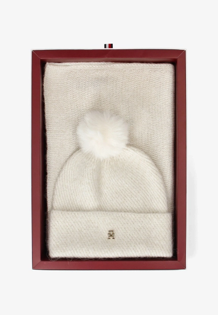 KOMPLET DAMSKI CZAPKA I SZLIK Z DOMIESZKĄ WEŁNY I ALPAKI TOMMY HILFIGER AW0AW17995C