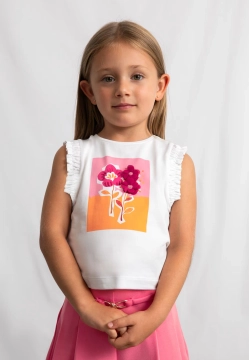 T-SHIRT DZIEWCZĘCY Z KWIATOWĄ APLIKACJĄ MAYORAL 3023