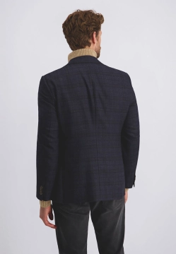 JEDNORZĘDOWA MARYNARKA MĘSKA W KRATĘ Z DOMIESZKĄ WEŁNY PIERRE CARDIN C4 42255 8016