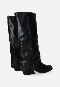 KOZAKI KOWBOJKI DAMSKIE ZE SKÓRY EKOLOGICZNEJ Z OZDOBNĄ CHOLEWKĄ CLYO H2515Y 19