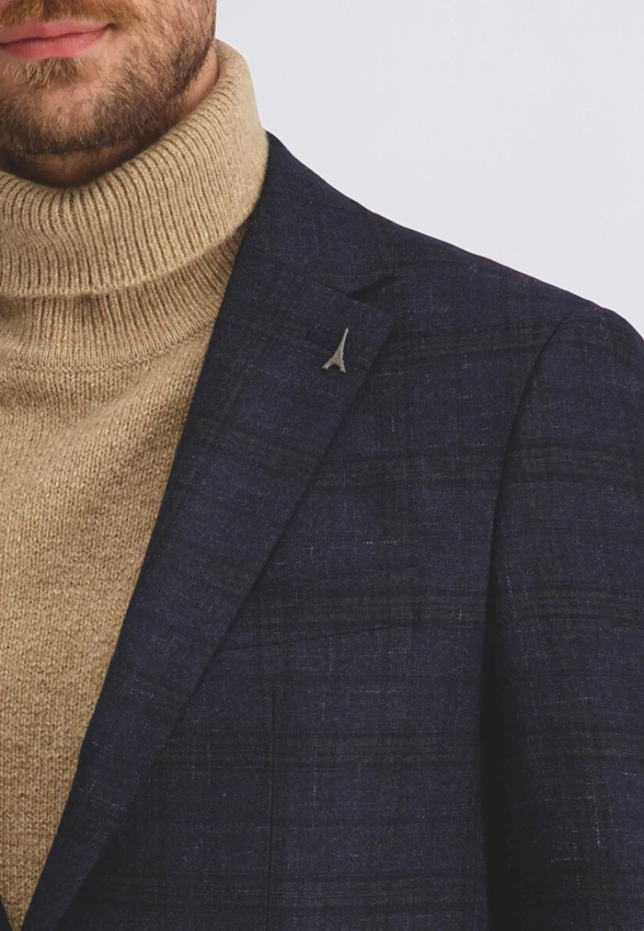 JEDNORZĘDOWA MARYNARKA MĘSKA W KRATĘ Z DOMIESZKĄ WEŁNY PIERRE CARDIN C4 42255 8016