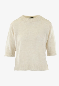 SWETER DAMSKI Z KRÓTKIM RĘKAWEM OZDOBINY PEREŁKAMI TU PER TU 500603MAKUMBA