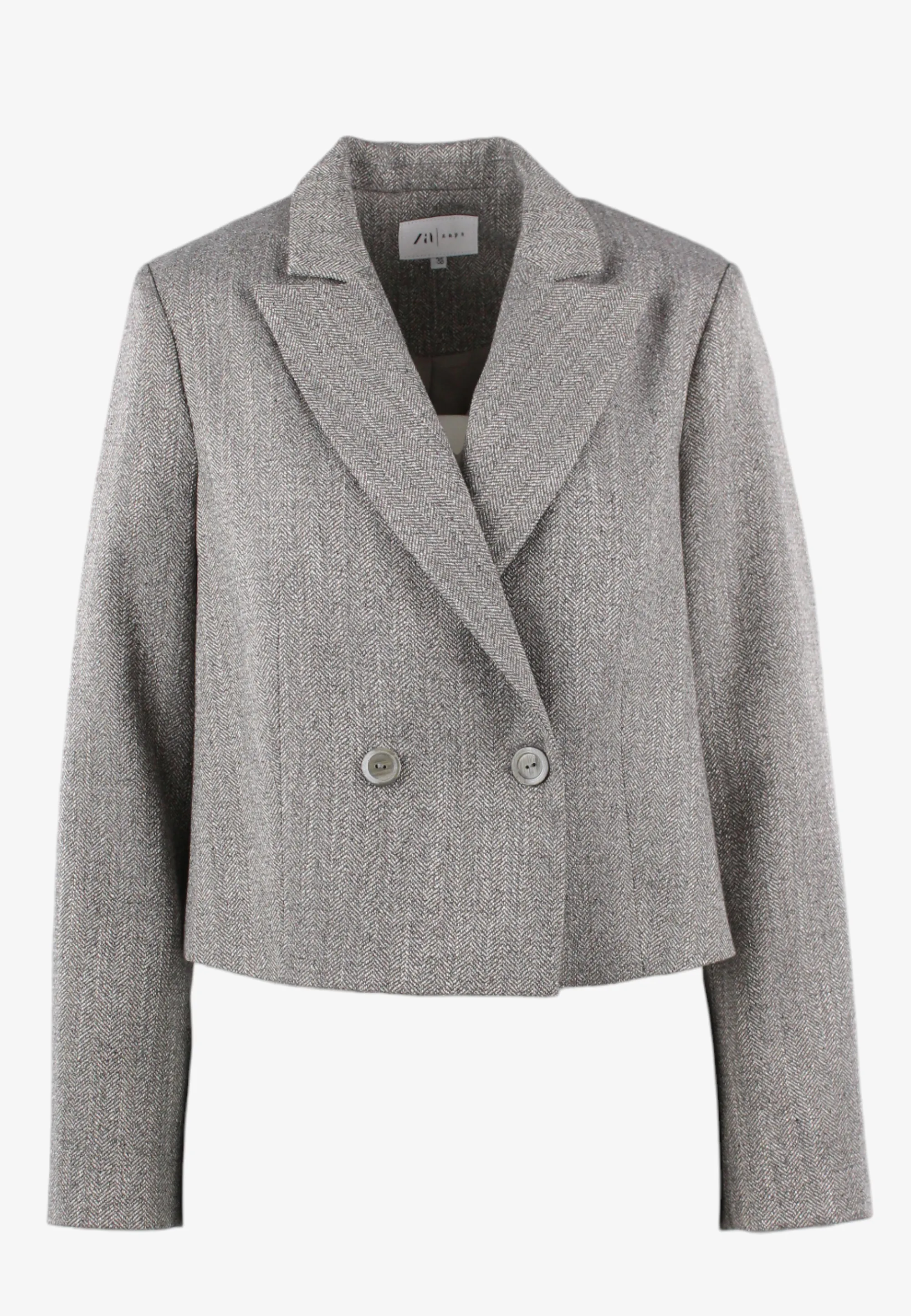 DWURZĘDOWA KRÓTKA MARYNARKA DAMSKA Z DOMIESZKĄ WISKOZY Z WZOREM W JODEŁKĘ ZAPS CASORIA