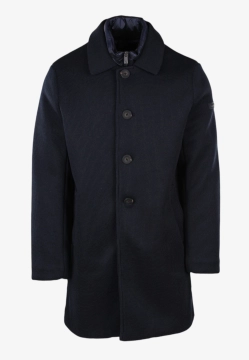 JEDNORZĘDOWY PŁASZCZ MĘSKI Z DZIANIANY TECHNICZNEJ Z PIKOWANĄ WSTAWKĄ UNITY COAT