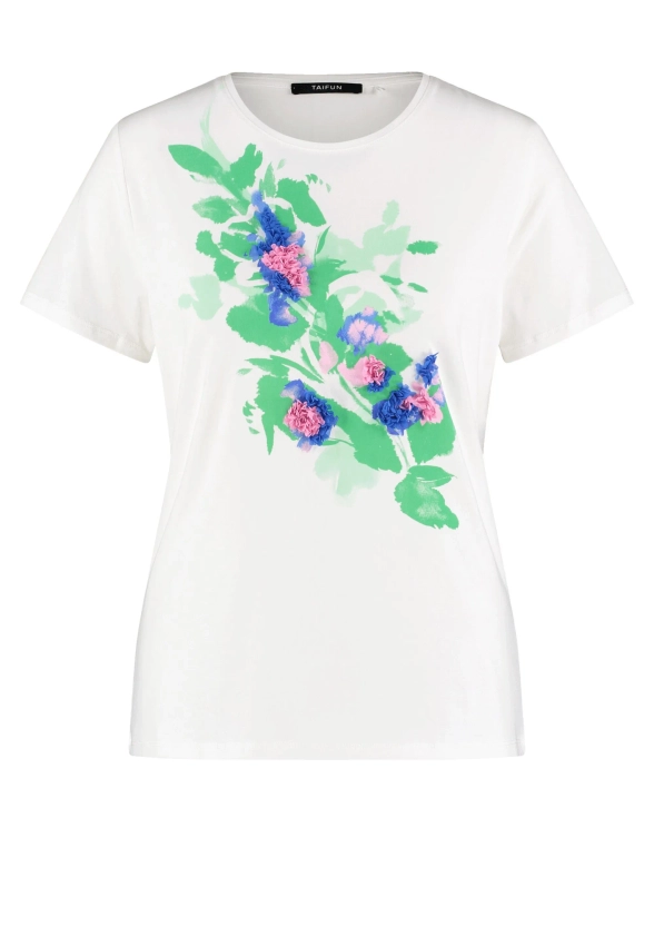 T-SHIRT DAMSKI Z KWIATOWĄ APLIKACJĄ TAIFUN 771333-16133