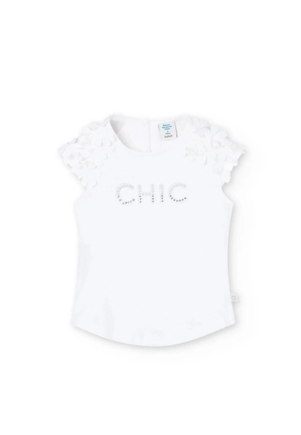 T-SHIRT DZIEWCZĘCY Z KWIATOWYMI RĘKAWAMI I DO 728197