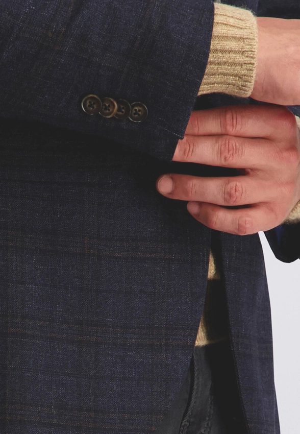 JEDNORZĘDOWA MARYNARKA MĘSKA W KRATĘ Z DOMIESZKĄ WEŁNY PIERRE CARDIN C4 42255 8016