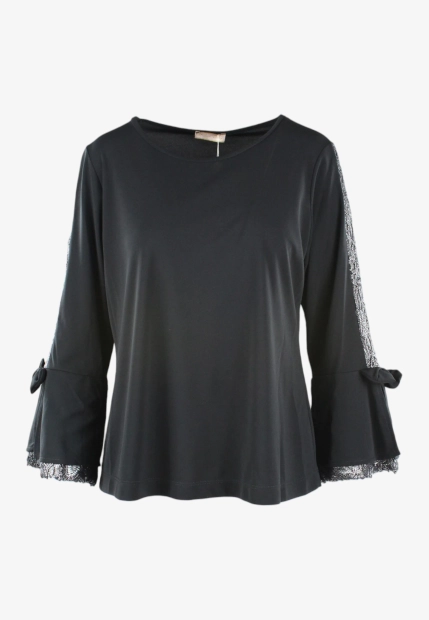 BLUZKA DAMSKA Z KORONKOWĄ WSTAWKĄ NA RĘKAWIE BLUE ENEMY NAI1588