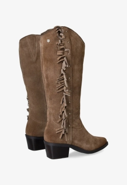 ZAMSZOWE WYSOKIE KOWBOJKI DAMSKIE OZDOBIONE FRĘDZLAMI CARMELA 162664