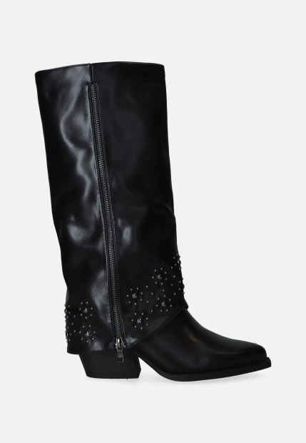 KOZAKI KOWBOJKI DAMSKIE ZE SKÓRY EKOLOGICZNEJ Z OZDOBNĄ CHOLEWKĄ CLYO H2515Y 19