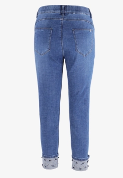 JEANSY DAMSKIE Z OZDOBNYMI NOGAWKAMI I ELASTYCZNYM PASKIEM  EMANUELA COSTA EC6825INF