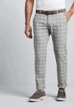 MĘSKIE SPODNIE MATERIAŁOWE W KRATĘ CHINOSY BUGATTI 4890 36316
