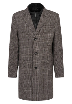 WEŁNIANY PŁASZCZ MĘSKI W KRATĘ BUGATTI 626128 64069
