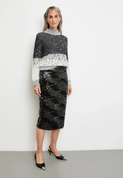 OŁÓWKOWA SPÓDNICA DAMSKA Z CEKINAMI GERRY WEBER 210023-31529