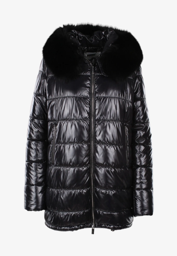 PIKOWANA KURTKA DAMSKA Z FUTRZANYM KOŁNIERZEM I KAPTUREM FAN LEATHER 522