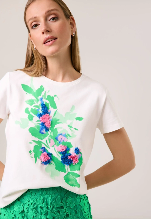 T-SHIRT DAMSKI Z KWIATOWĄ APLIKACJĄ TAIFUN 771333-16133