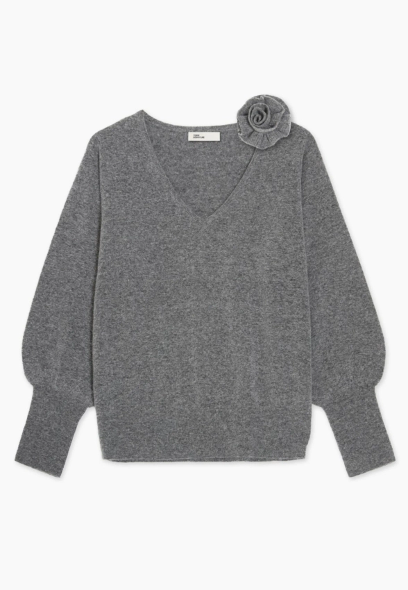 SWETER DAMSKI Z MIESZAKI WEŁNY Z KWIATOWĄ APLIKACJĄ YERSE 43654