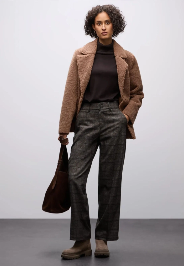 SPODNIE DAMSKIE Z DOMIESZKĄ WISKOZY W KRATĘ STREET ONE 4 QR380089