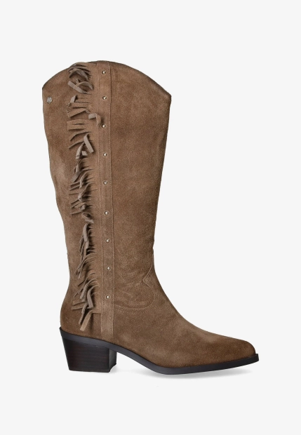 ZAMSZOWE WYSOKIE KOWBOJKI DAMSKIE OZDOBIONE FRĘDZLAMI CARMELA 162664