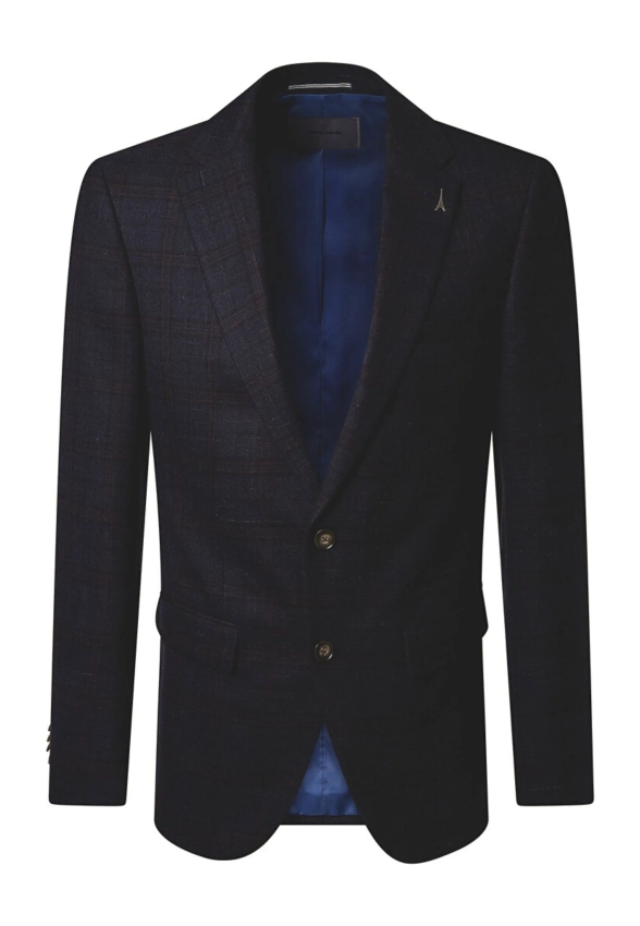 JEDNORZĘDOWA MARYNARKA MĘSKA W KRATĘ Z DOMIESZKĄ WEŁNY PIERRE CARDIN C4 42255 8016