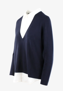 SWETER DAMSKI Z KOSZULOWĄ WSTAWKĄ EKS W1001