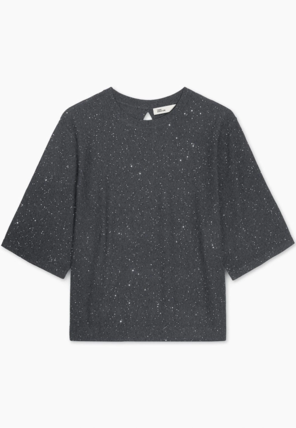 SWETER DAMSKI Z KRÓTKIM RĘKAWEM OZDOBIONY DROBNYMI CEKINAMI YERSE 43668