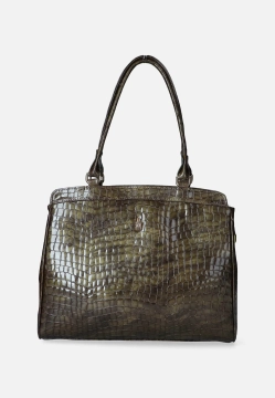 SKÓRZANA LAKIEROWA TOREBKA DAMSKA Z FAKTURĄ KROKODYLA WOJEWODZIC W1948-KFM39-Z