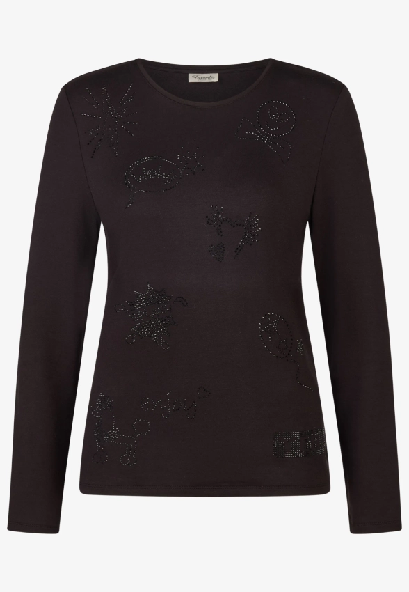 T-SHIRT DAMSKI Z WISKOZY Z DŁUGIM RĘKAWEM ORAZ APLIKACJĄ Z KRYSZTAŁKÓW BARBARA LEBEK 37660052