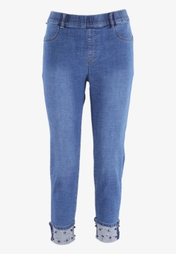JEANSY DAMSKIE Z OZDOBNYMI NOGAWKAMI I ELASTYCZNYM PASKIEM  EMANUELA COSTA EC6825INF