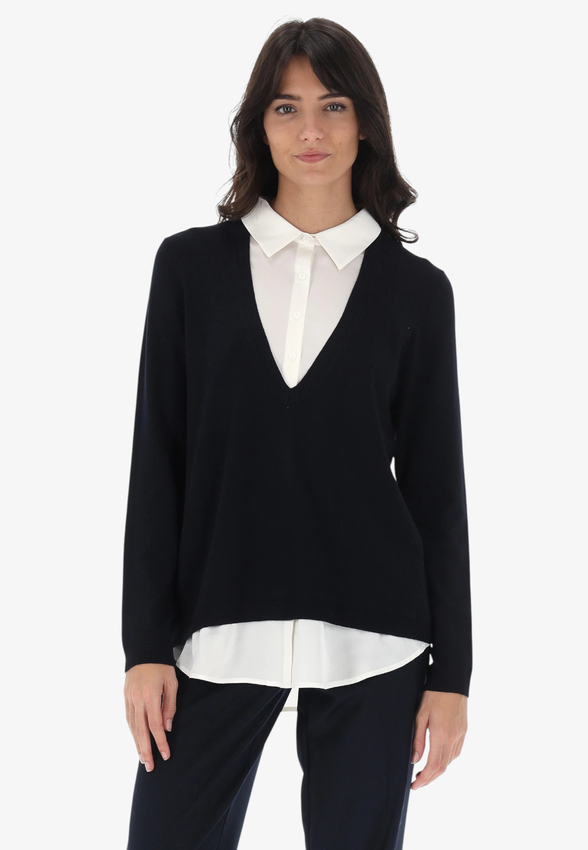 SWETER DAMSKI Z KOSZULOWĄ WSTAWKĄ EKS W1001