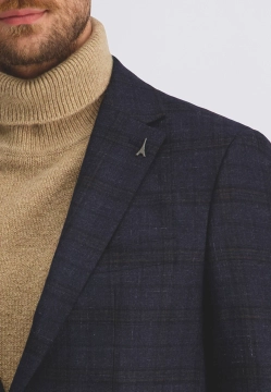 JEDNORZĘDOWA MARYNARKA MĘSKA W KRATĘ Z DOMIESZKĄ WEŁNY PIERRE CARDIN C4 42255 8016