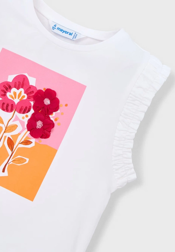 T-SHIRT DZIEWCZĘCY Z KWIATOWĄ APLIKACJĄ MAYORAL 3023