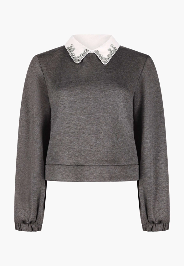 BLUZA DAMSKA Z KOŁNIERZYKIEM OZDOBIONYM KAMIENIAMI ARTIGLI ACMA003396