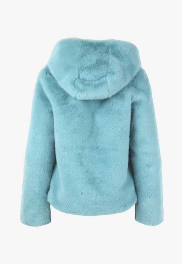 KRÓTKIE SZTUCZNE FUTRO DAMSKIE Z KAPTUREM CENSURED JW1644 FRN5