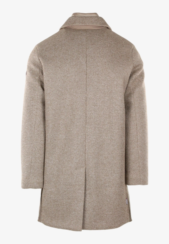 JEDNORZĘDOWY PŁASZCZ MĘSKI Z DZIANIANY TECHNICZNEJ Z PIKOWANĄ WSTAWKĄ UNITY COAT