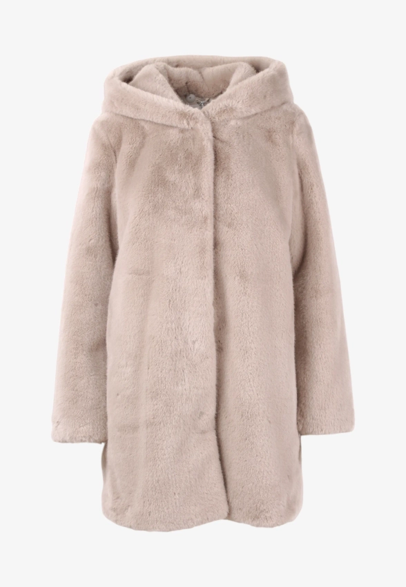 PŁASZCZ DAMSKI ZE SZTUCZNEGO FUTERKA Z KAPTUREM CENSURED CW1881 FRN5