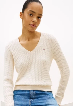 SWETER DAMSKI V Z WARKOCZOWYM SPLOTEM TOMMY HILFIGER WW0WW44987