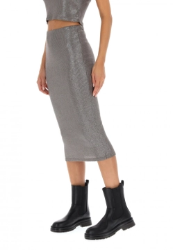 OŁÓWKOWA SPÓDNICA MIDI W METALICZNE PRĄŻKI EKS 96885