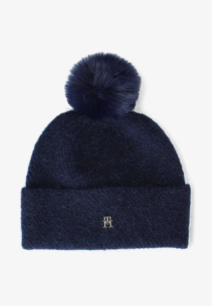 CZAPKA DAMSKA Z WYMIENNYM POMPONEM Z DOMIESZKĄ WEŁNY I ALPAKI TOMMY HILFIGER AW0AW18212C