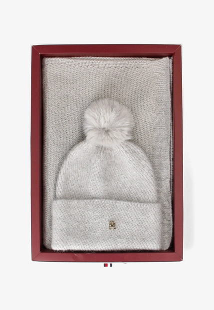 KOMPLET DAMSKI CZAPKA I SZLIK Z DOMIESZKĄ WEŁNY I ALPAKI TOMMY HILFIGER AW0AW17995C