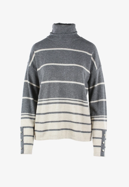 GOLF DAMSKI W PASY Z DOMIESZKĄ WEŁNY I WISKOZY MAIN & LAND A837