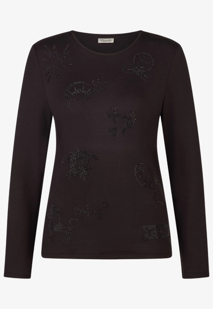 T-SHIRT DAMSKI Z WISKOZY Z DŁUGIM RĘKAWEM ORAZ APLIKACJĄ Z KRYSZTAŁKÓW BARBARA LEBEK 37660052