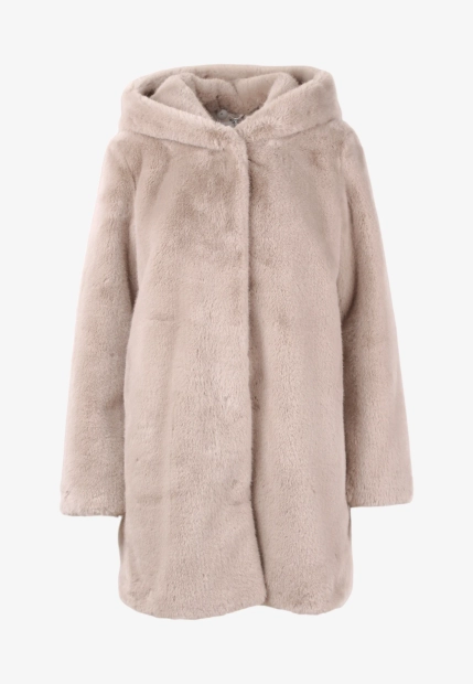 PŁASZCZ DAMSKI ZE SZTUCZNEGO FUTERKA Z KAPTUREM CENSURED CW1881 FRN5